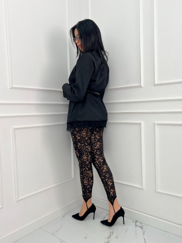 Legginsy koronkowe z zapiętką czarne Ivy