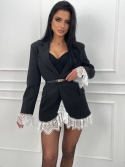 Marynarka z białą koronką czarna Ismena