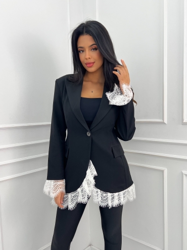 Marynarka z białą koronką czarna Ismena