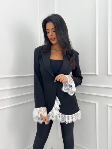 Marynarka z białą koronką czarna Ismena