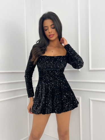 Sukienka bombka welurowa z cekinami czarna Florence