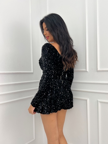 Sukienka bombka welurowa z cekinami czarna Florence