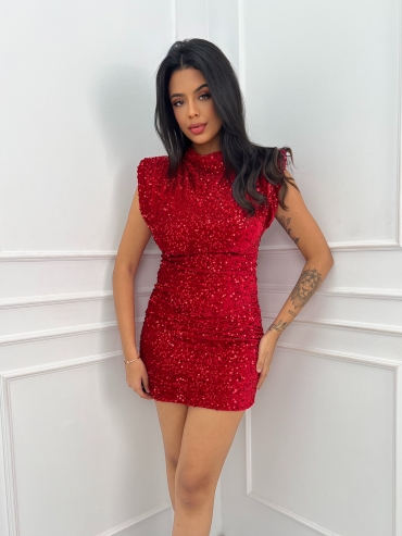 Sukienka cekinowa mini czerwona Alcie