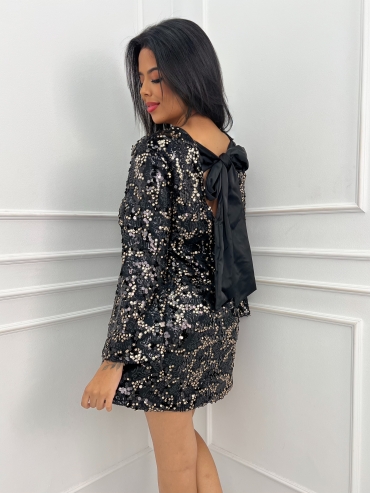 Sukienka trapezowa cekinowa z kokardą czarno złota Kerri