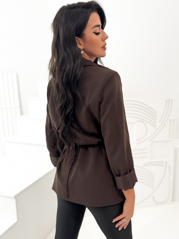 Marynarka z paskiem z różą czekolada Ginewra