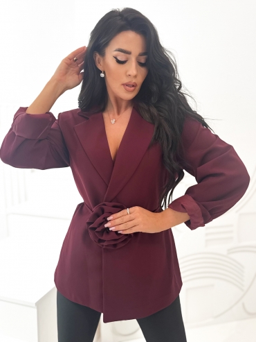 Marynarka z paskiem z różą burgund Ginewra