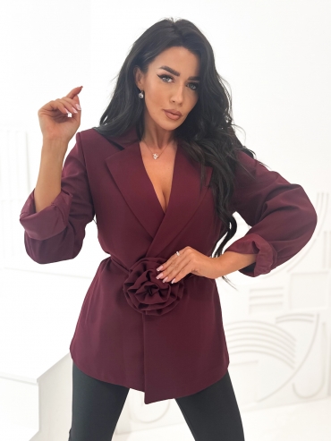 Marynarka z paskiem z różą burgund Ginewra