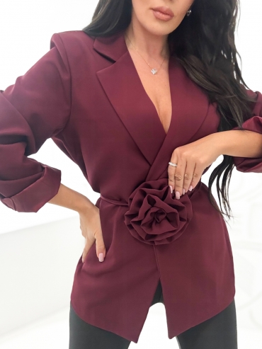 Marynarka z paskiem z różą burgund Ginewra