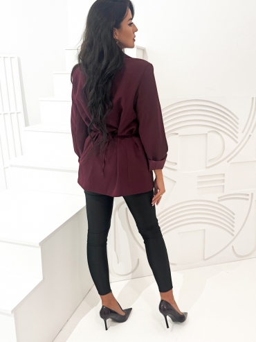 Marynarka z paskiem z różą burgund Ginewra