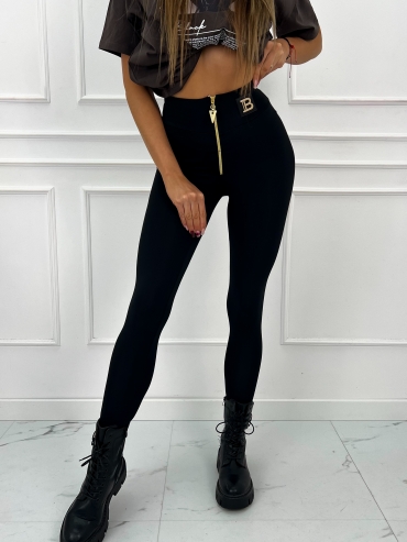 Legginsy bawełniane z zamkiem czarne Bella