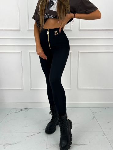 Legginsy bawełniane z zamkiem czarne Bella