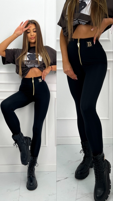 Legginsy bawełniane z zamkiem czarne Bella