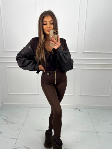 Legginsy bawełniane z zamkiem czekolada Bella