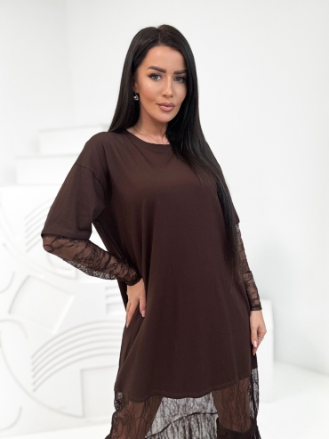 Sukienka maxi z koronką czekolada Lorenzo