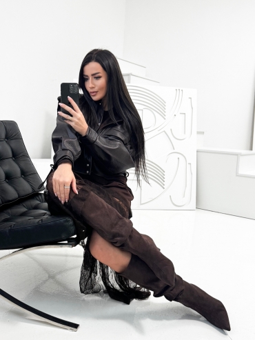 Sukienka maxi z koronką czekolada Lorenzo