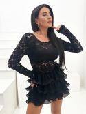 Kombinezon koronkowy mini z falbanami czarny Monne