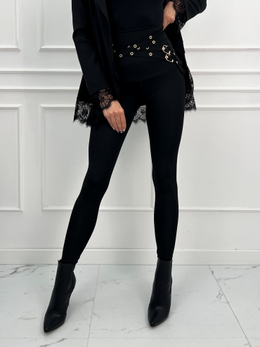 Legginsy wysoki stan z ozdobnymi paskami czarne Gio