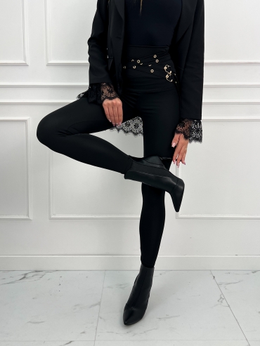 Legginsy wysoki stan z ozdobnymi paskami czarne Gio