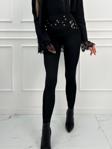 Legginsy wysoki stan z ozdobnymi paskami czarne Gio