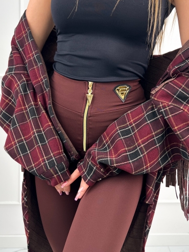 Legginsy ocieplane bawełniane z zamkiem kasztan Diamond