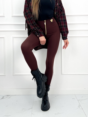 Legginsy ocieplane bawełniane z zamkiem kasztan Diamond