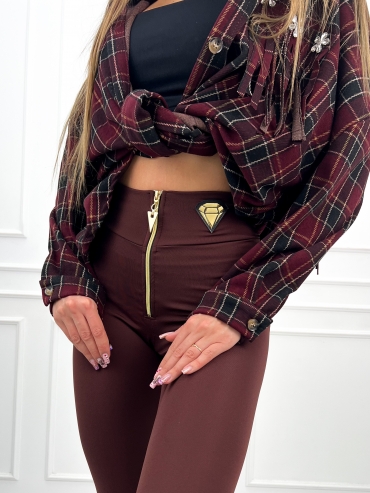 Legginsy ocieplane bawełniane z zamkiem kasztan Diamond