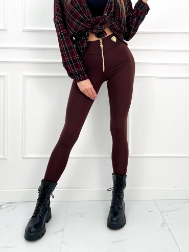 Legginsy ocieplane bawełniane z zamkiem kasztan Diamond