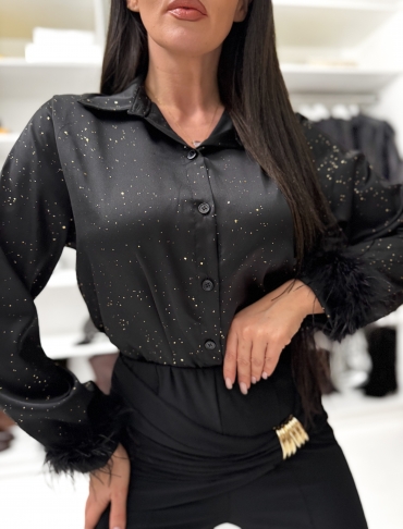 Koszula satynowa połyskująca czarna Blink