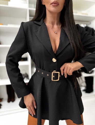 Kombinezon mini rozkloszowany z paskiem czarny z czarnymi cyrkoniami Marianna