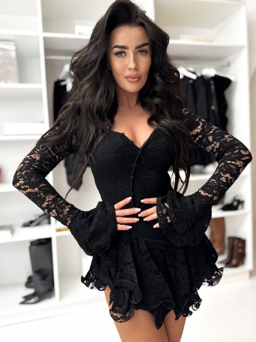 Kombinezon koronkowy z falbanami czarny Eva