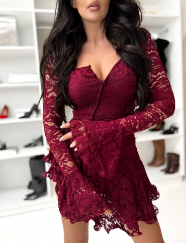Kombinezon koronkowy z falbanami bordo Eva