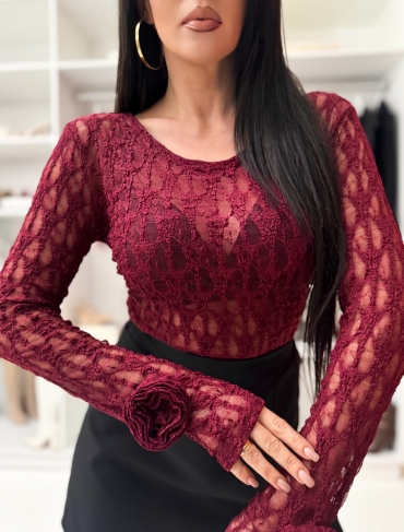 Bluzka koronkowa róża na nadgarstku bordo