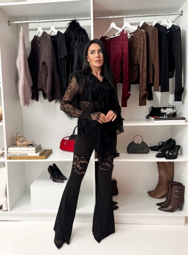 Dzwony elastyczne z wysokim stanem czarne koronka Kimberly